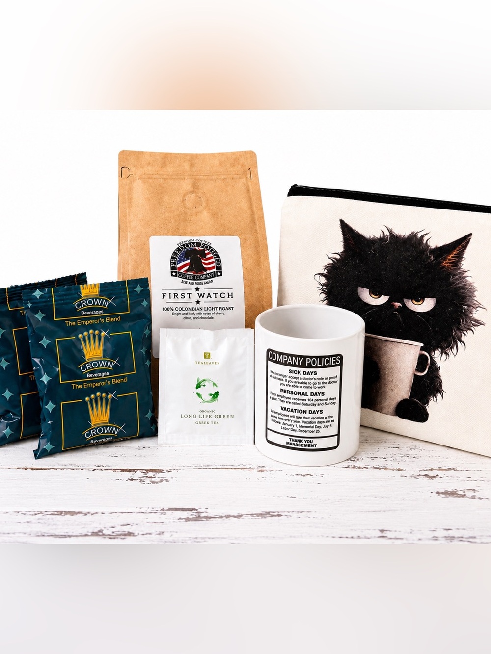 Brand New Coffee & Tea Gift Bundle w/ Mug + Cat Cosmetic Pouch